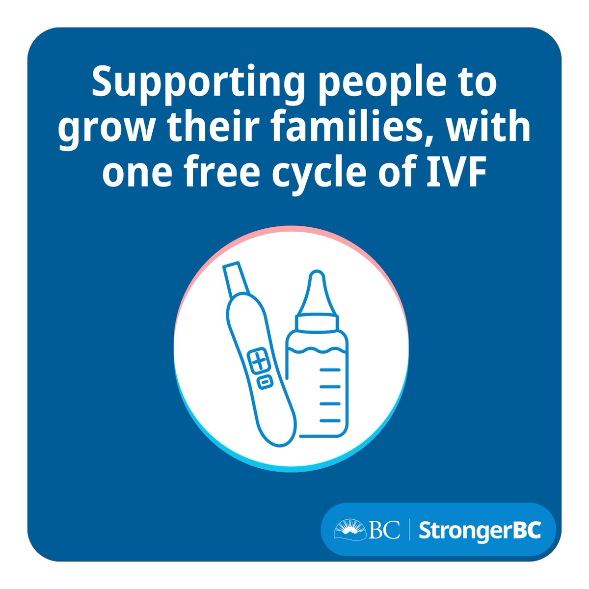 Everyone who wants to have a child should have the opportunity to do so. For some people, in-vitro fertilization is one of only a few options. Starting April 1st, 2025, one cycle of IVF will be free in British Columbia. StrongerBC.gov.bc.ca/HealthCare