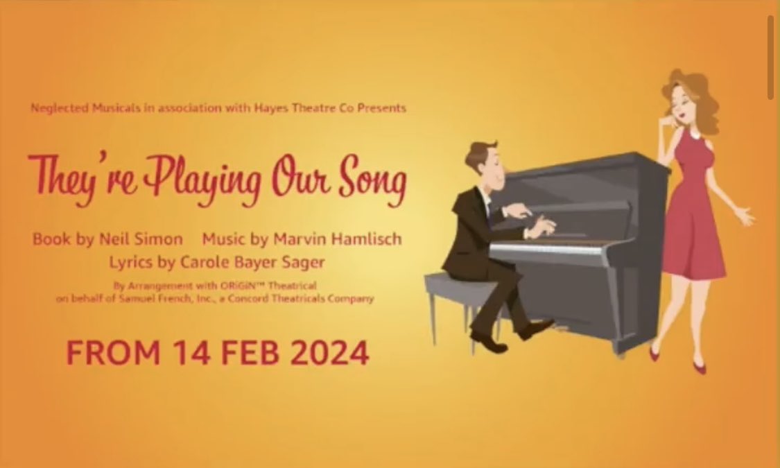 What an absolute treat from @hayestheatre : They’re Playing Our Song. Funny and touching, with memorable songs. Zoe Gertz and Justin Smith make Neil Simon’s script zing with wit. This is exactly why I love musical theatre. #NeglectedMusicals