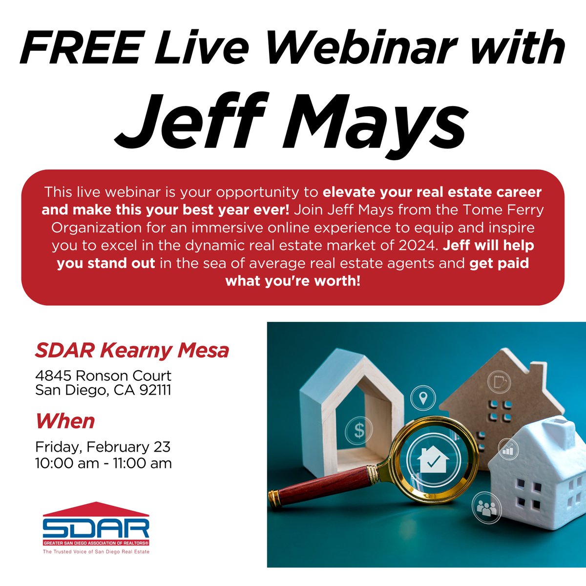 Join Jeff Mays of the Tom Ferry Organization for an immersive online experience that will leave you equipped and inspired to excel in the dynamic real estate market of 2024.
Register for the event today: hubs.la/Q02m0prK0