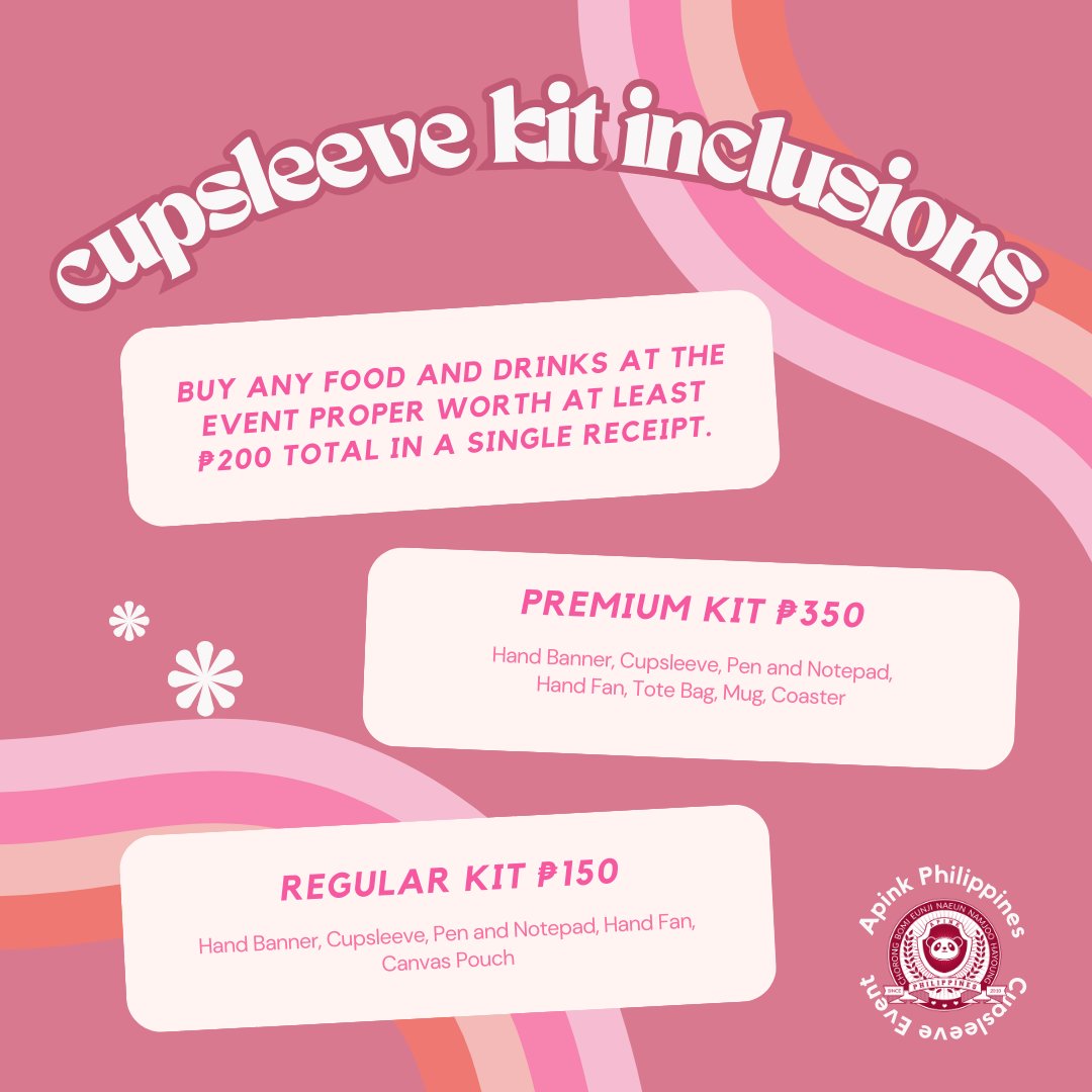 Apink_PH's tweet photo. #ApinkPH Cupsleeve Event
A Decade Plus Three: 13 Years of Pink Memories Apink's 13th Anniversary Celebration
Registration Form:
https://t.co/zznnfPZngP
Check out the form for more details.
#Apink
#Chorong #Bomi #Eunji #Namjoo #Hayoung
#ApinkPhilippines #ApinkPHCSE https://t.co/YfbKhQEzw2