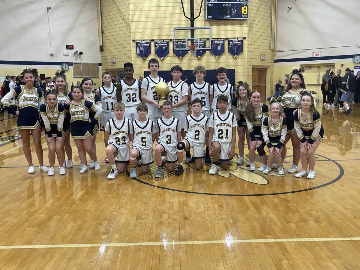 Congratulations to Potomac Valley League 7th grade Boys Basketball Champion: Moorefield Middle 🐝🏀🏆💙💛🎉 Yellow Jackets defeated Pendleton County Middle 55-34 ⁦<a href="/MFLD_Athletics/">Moorefield Yellow Jackets Athletics</a>⁩ ⁦<a href="/PCMHSWV/">Pendleton County Middle/High School</a>⁩