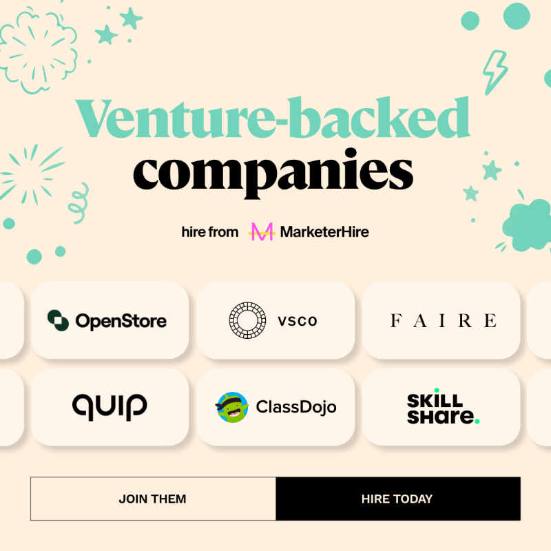 MarketerHire's tweet photo. VC-backed companies need fast growth FAST. ⚡🚀 That's why they hire with MarketerHire. Experienced, pre-vetted talent can start within the week.