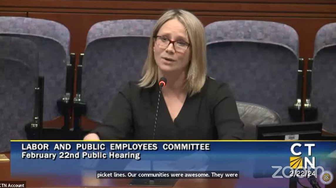 .@UFCW Local 371 Exec. VP Keri Hoehne testifying on #UIforStrikingWorkers & reflects on the strike at Stop & Shop in 2019: 'It would have meant that Stop & Shop would have bargained in good faith and settled an agreement without ever forcing the strike in the first place'