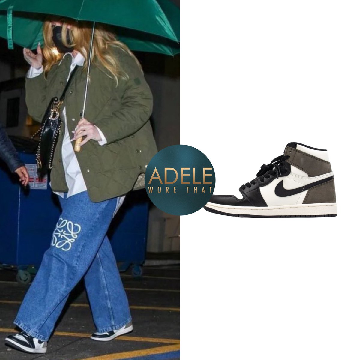 adeleworethat's tweet image. 22|2|2024 Leaving Cipriani restaurant Beverly Hills, CA

Adele wears:
Anagram baggy jeans by @loewe £825
A quilted jacket by @boss £436
Crinkle effect with white resin pearls @Dior saddle bag £4,700
Jordan 1s high retro in Mocha £128-700 (resale) 

instagram.com/p/C3q3TsCIYKj/…