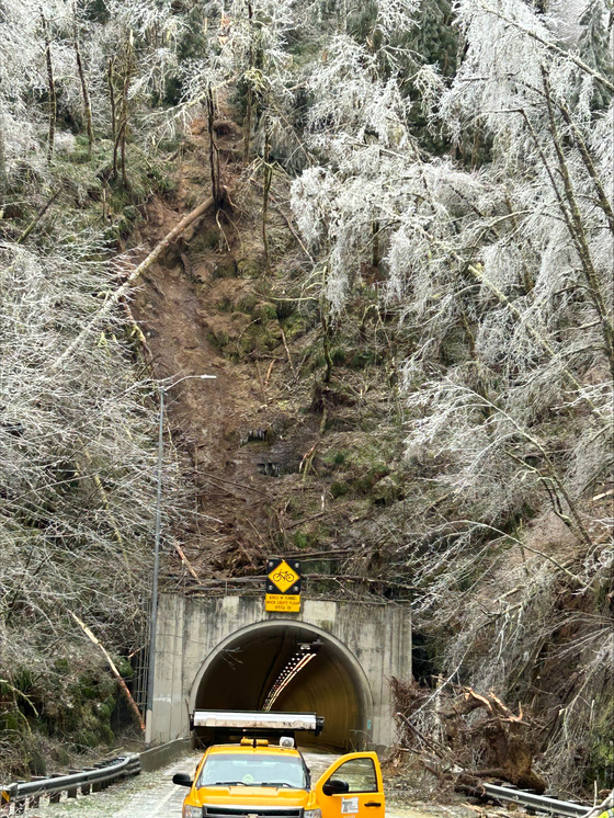 OregonDOT's tweet image. Traveling between #Mapleton and #Veneta? Hour-long, full closures of OR 126W are set for Mon, Feb. 26 to address damage and hazard trees caused by recent winter storms. Crews will close at MP 19, near the west entrance to the Knowles Creek Tunnel. Details: bit.ly/3uzaxuB