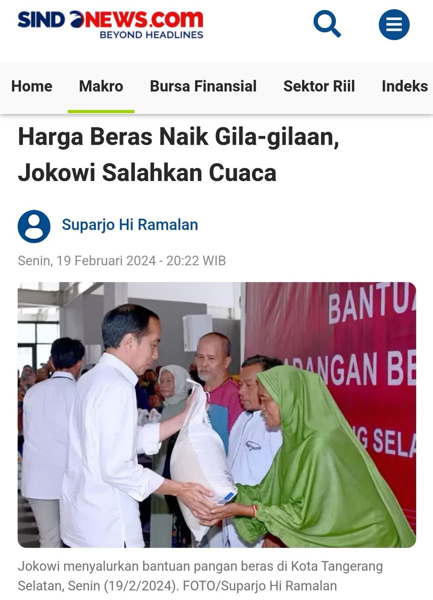.
.
Waktu Anies bilang Angin ga ada KTP, penyembah Jokowi nyinyier Habis .. Giliran Jokowi menyalahkan Cuaca utk kenaikan Gila-Gilaan harga Beras, Penyembahnya Mingkem Sejuta Bahasa

Pak Jokowi .. mungkin Cuaca yg Bapak maksud itu HUJAN DERAS BANSOS yg Bapak lakukan kali ya ??!
.