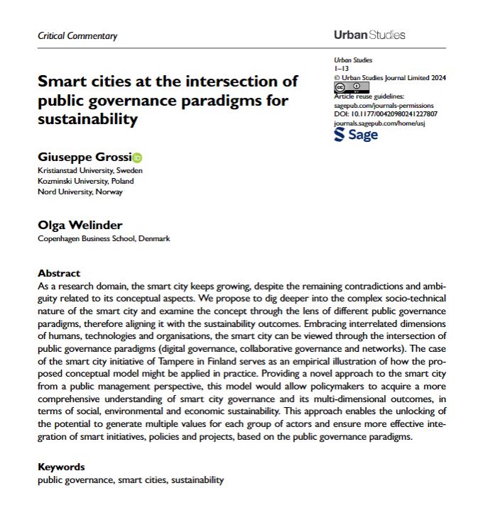 Grossi and Welinder examine the case of the smart city initiative of Tampere, Finland in this open access critical commentary
ow.ly/cn0v50QBXI7
#PublicGovernance #sustainability