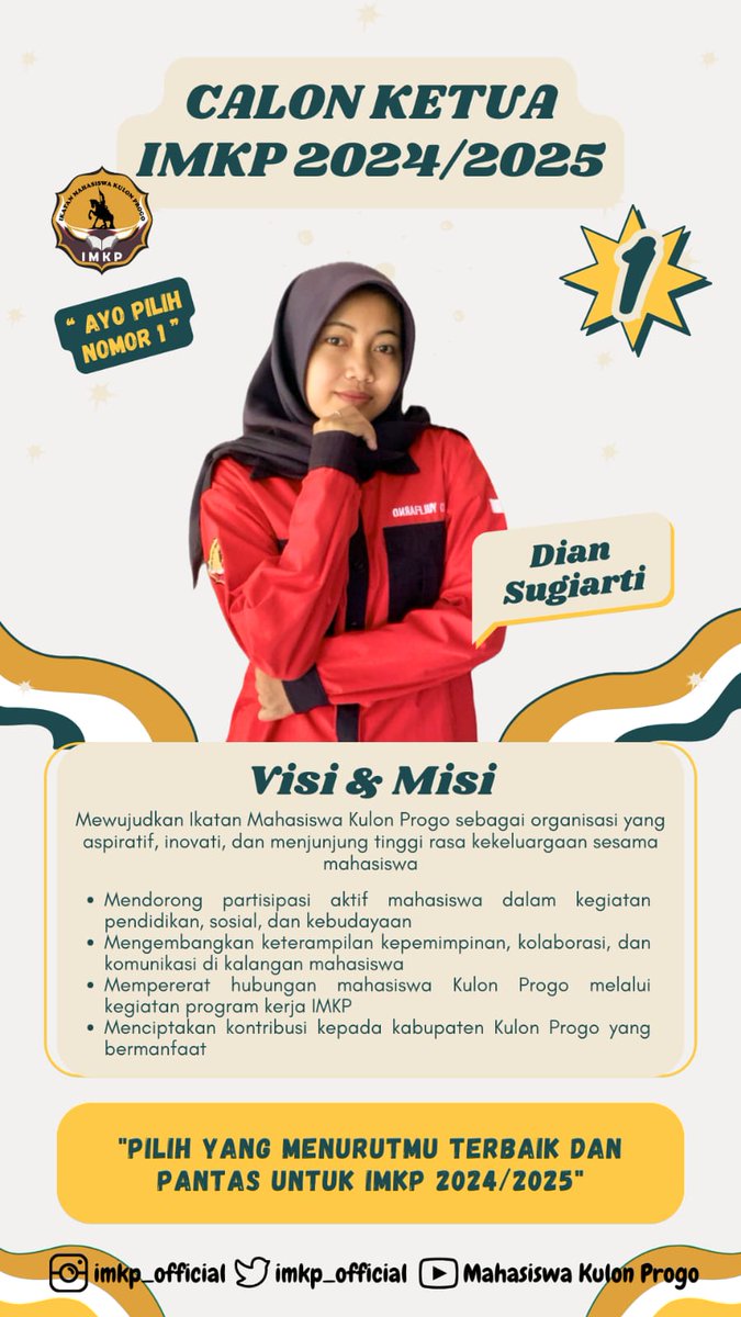 Selamat pagi teman-teman kenalin nih calon ketua IMKP periode 2024/2025. Jangan lupa beri dukungannnya ya🙌🏻 #mahasiswakp #imkp