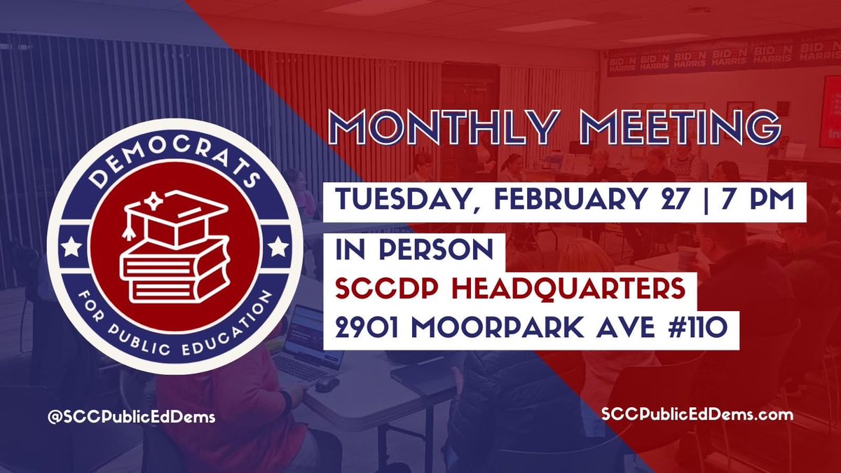 We’re meeting in person this month. See you in person at <a href="/sccdp/">SCC Democratic Party</a> headquarters next week!

RSVP here: fb.me/e/4jQWCXKUY