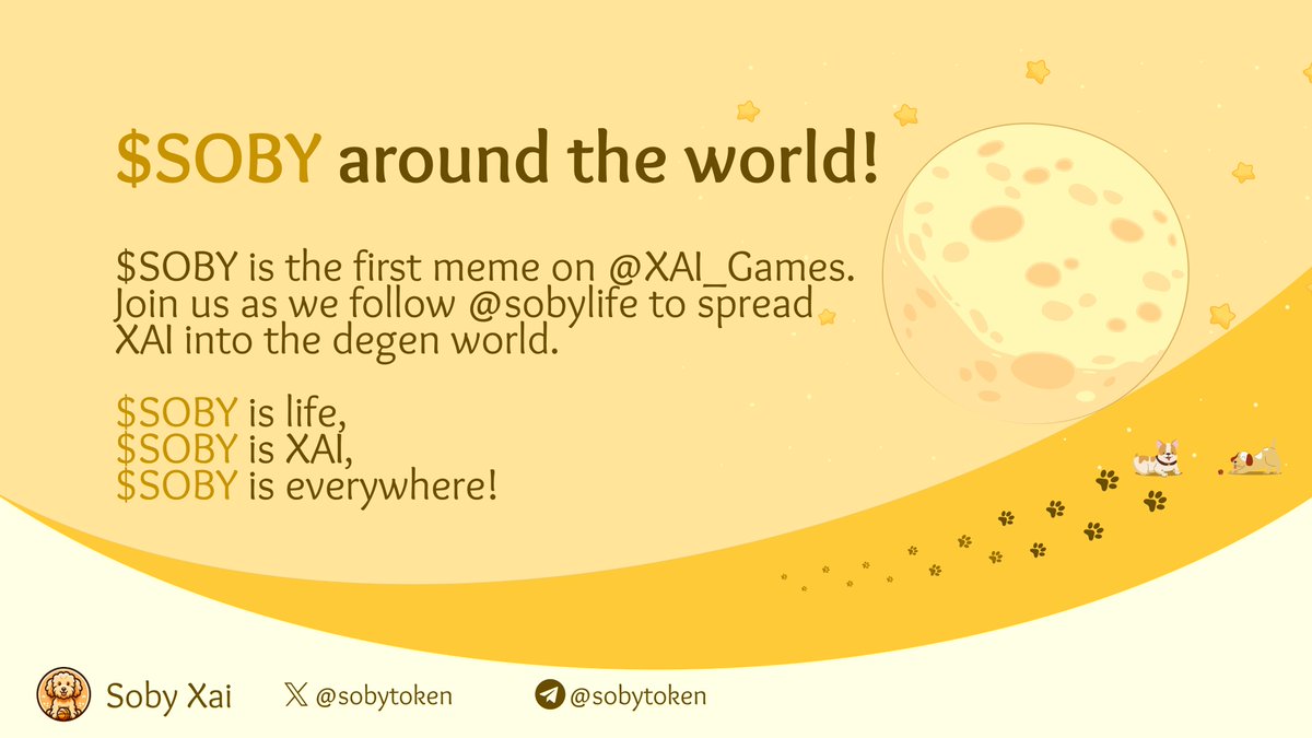sobytoken's tweet photo. $SOBY Around The World

Join forces with us in spreading messages across the space with @XAI_GAMES and @sobylife🔥

✅ Complete @taskonxyz quests, Amplify Our Voice, Earn Your Share!

https://t.co/qTLBbR1oLr

#meme #soby $XAI #XAI #sobylife