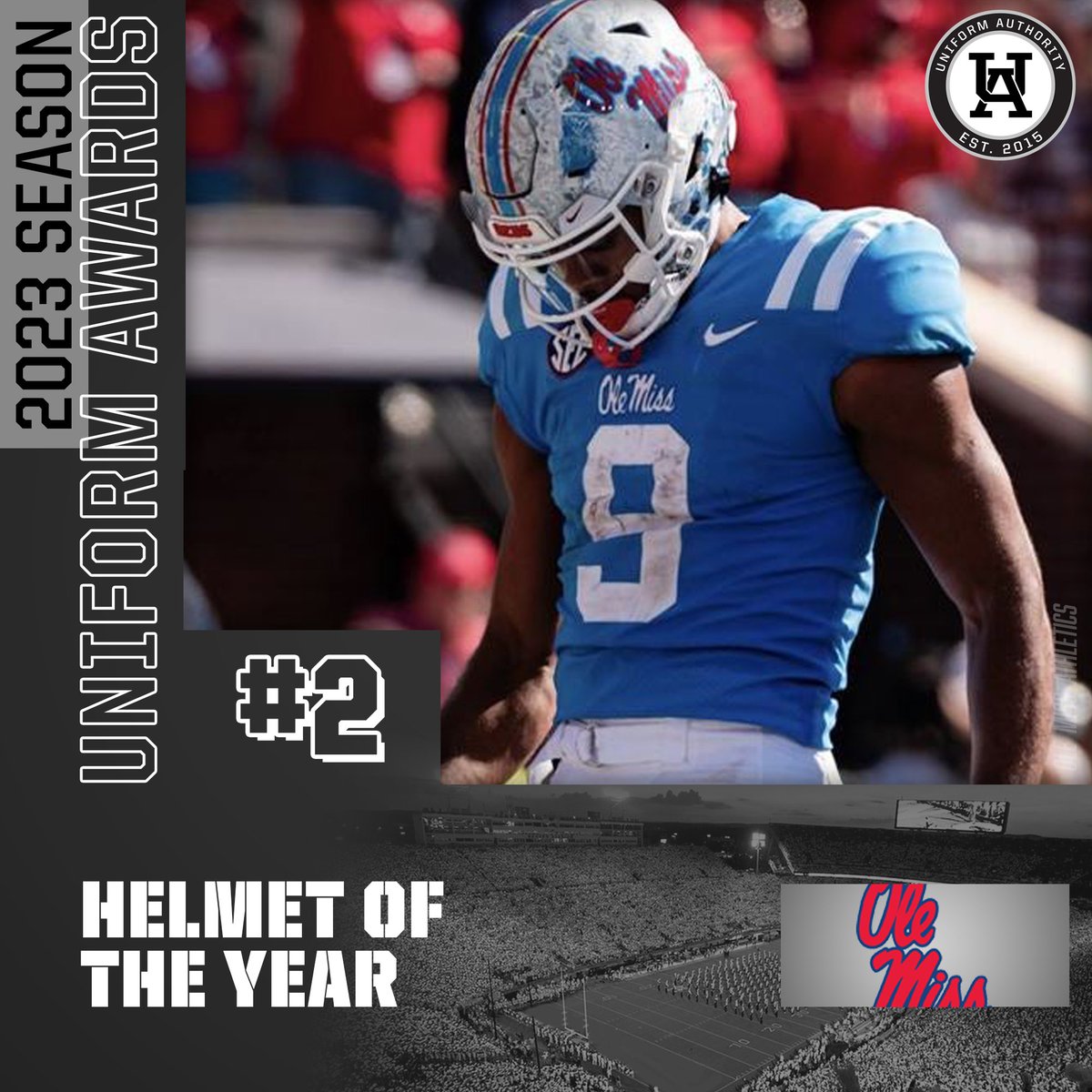 UniAuthority's tweet photo. #UniAuthority Best Helmet of the 2023 College Football Season:
2. @OleMissFB 

#UAAwards | @olemisseq https://t.co/AfHXWD66hA