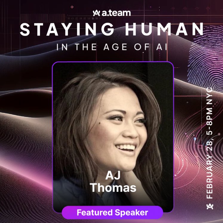 Looking forward to this. ⚡️
Staying Human in the Age of AI

I’d love for you to join me at an invite-only Gen AI Salon I’m hosting with <a href="/ateam_hq/">A.Team</a> in New York next week.

I’ll be giving a talk on how to use generative AI to build stronger teams and drive AI transformation that
