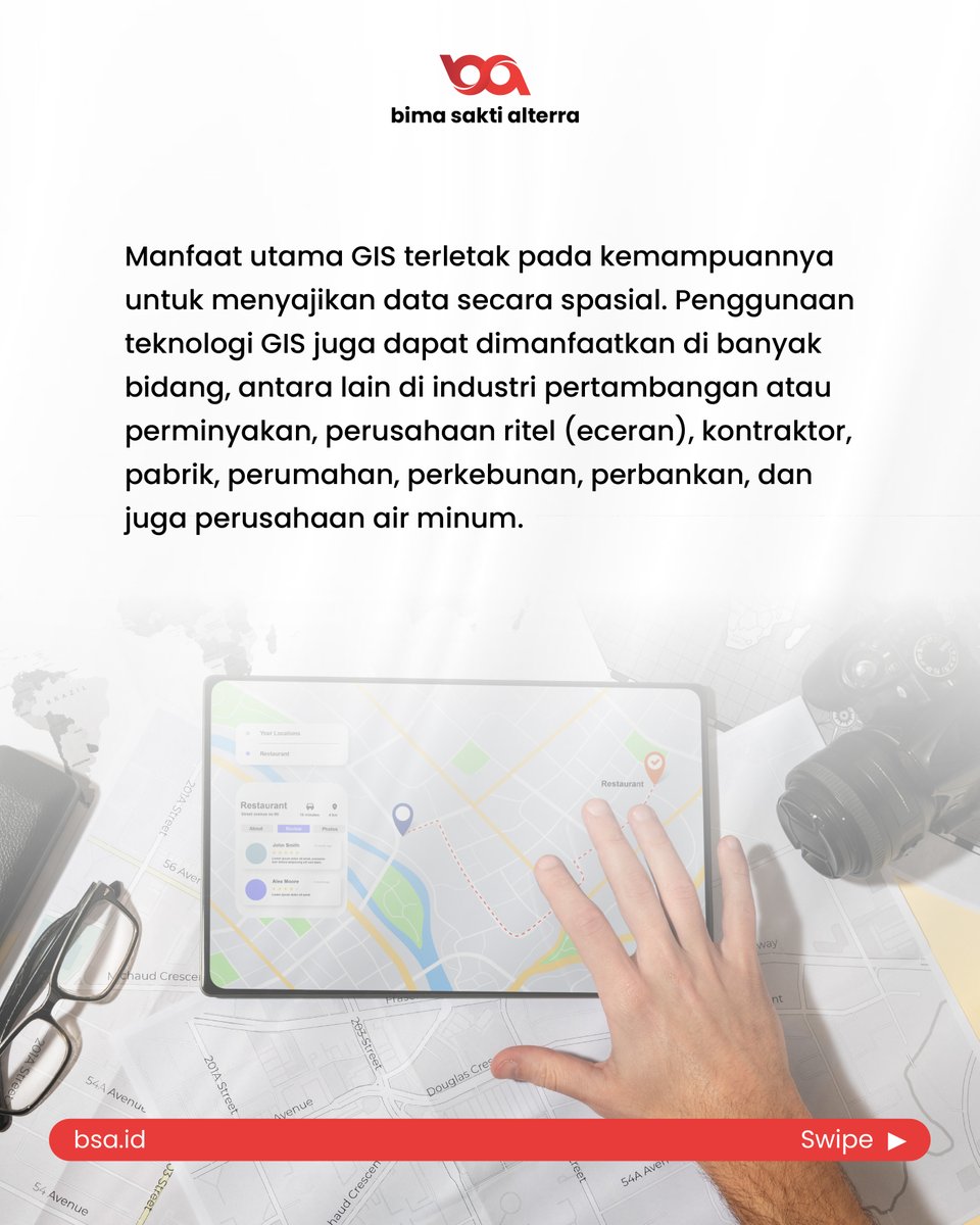 BSalterra's tweet photo. #BSAMania yuk, kenalan dengan teknologi canggih Sistem Informasi Geografis atau yang lebh dikenal dengan GIS. Teknologi ini juga sudah banyak dipakai di berbagai bidang industri, lho! 
#BSA #GIS https://t.co/WD7zEYA1pX