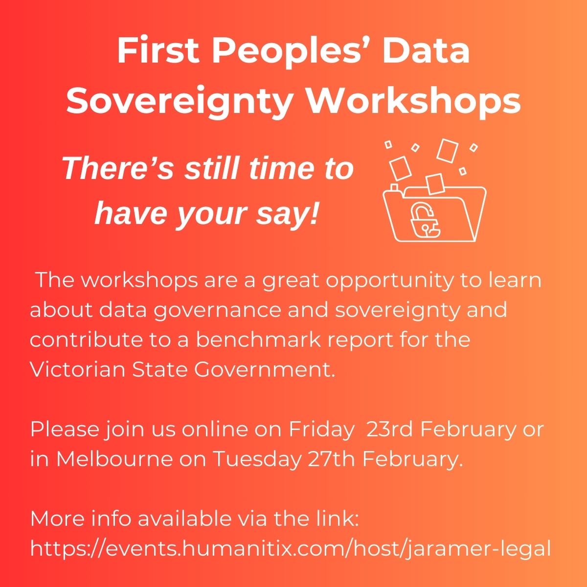 Join us: @JaramerLegal & Indigenous Data Network at @unimelb are hosting workshops to help @VicGov_DJSIR develop a First Peoples’ data sovereignty framework.