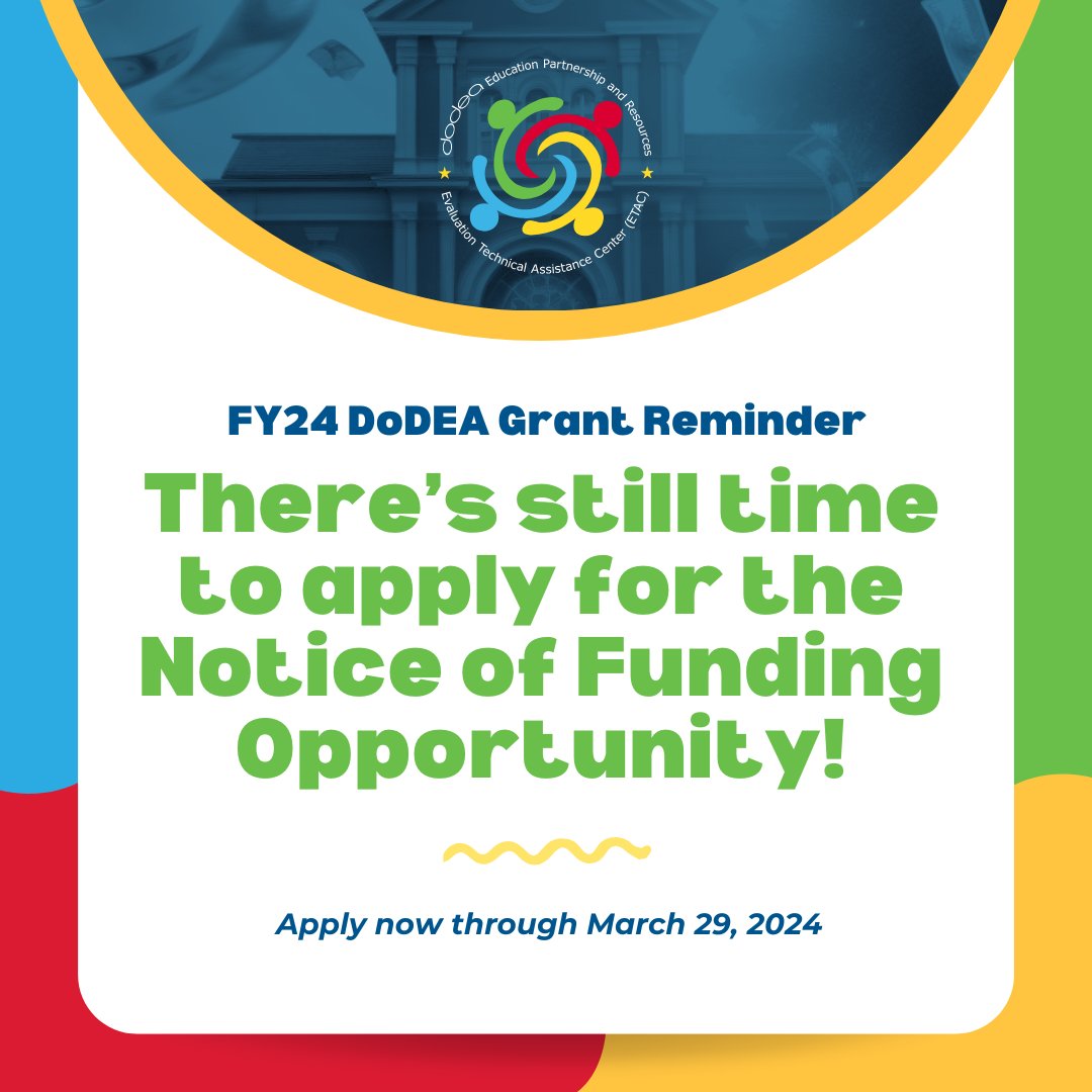 dodeagrants's tweet photo. There's still time to apply for the Notice of Funding Opportunity for the FY 2024 #DoDEAgrant to the MCASP and WLARP competitions! Open through March 29! We look forward to reviewing your innovative application! Learn more at: https://t.co/Y7GYrZXN6B https://t.co/57FVsJqrPy