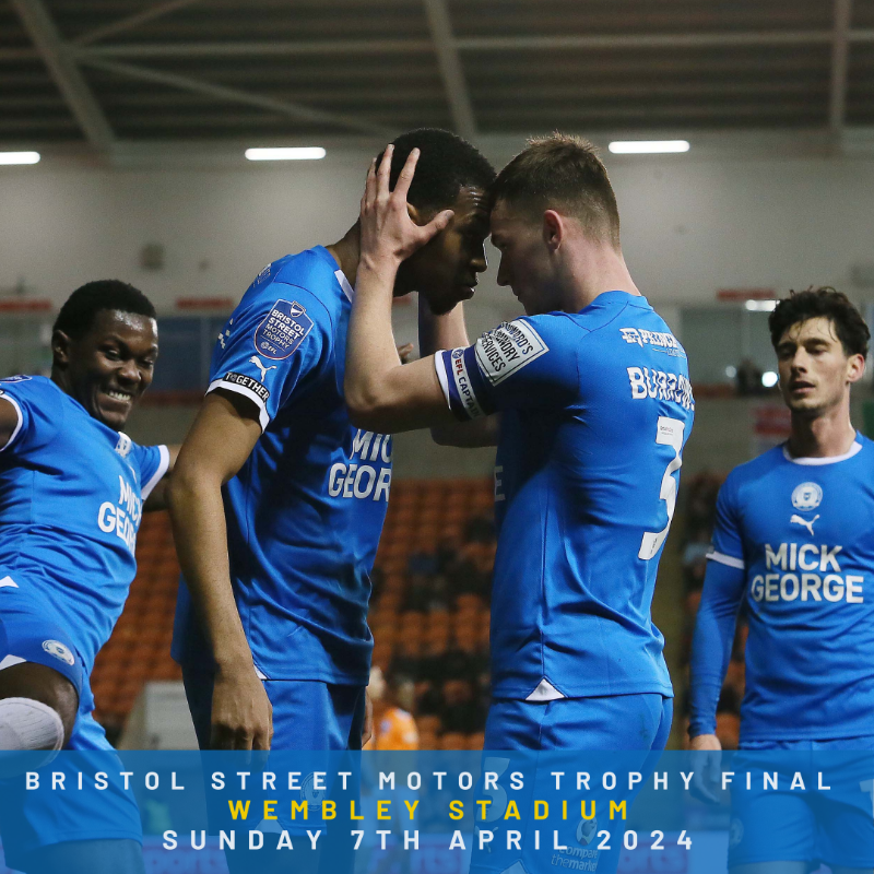 theposh's tweet photo. Following our 3-0 victory against Blackpool in the Bristol Street Motors Trophy Semi-Final we will face either Bradford City or Wycombe Wanderers in the final at Wembley. 

#pufc