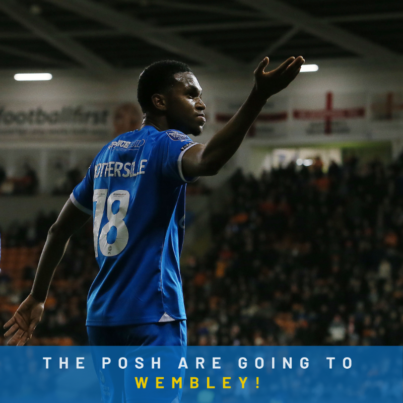 theposh's tweet photo. Following our 3-0 victory against Blackpool in the Bristol Street Motors Trophy Semi-Final we will face either Bradford City or Wycombe Wanderers in the final at Wembley. 

#pufc