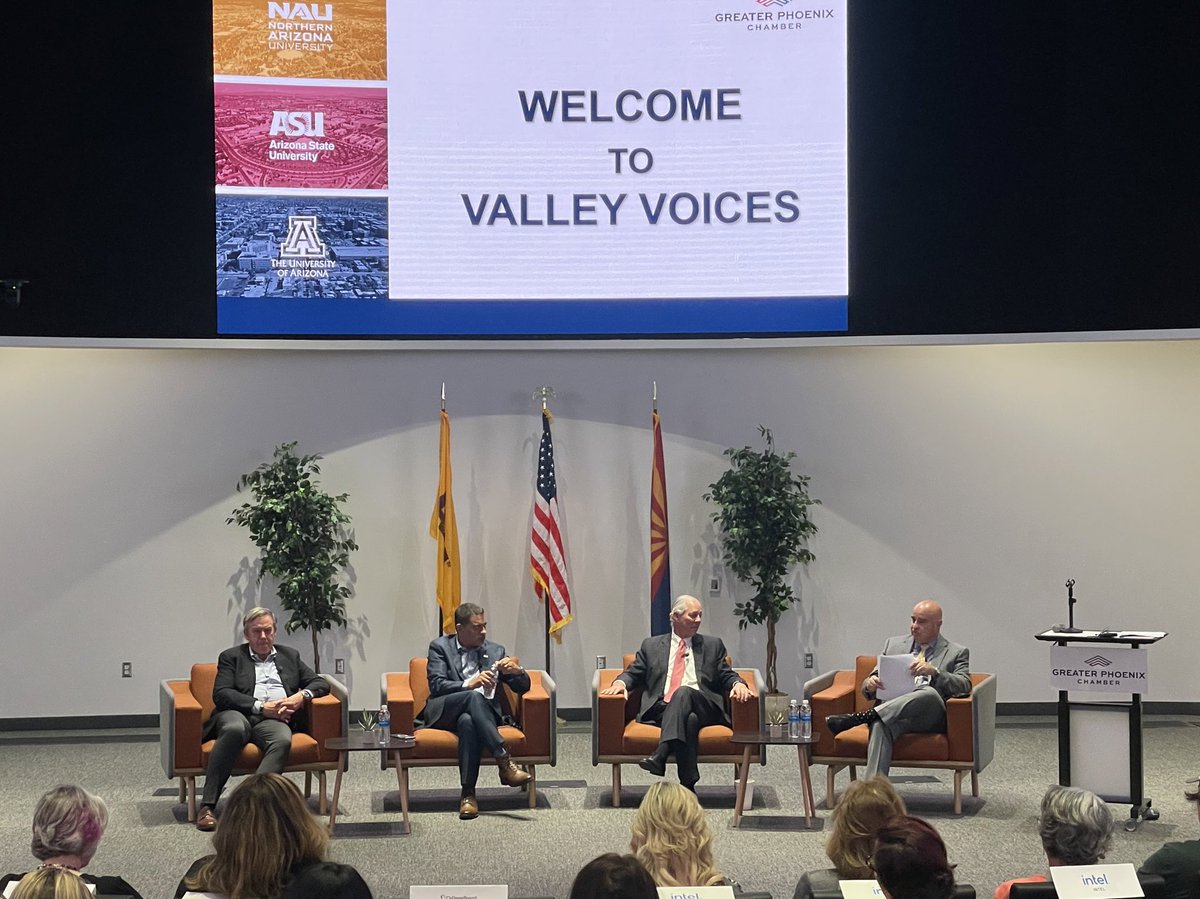 phxchamber's tweet photo. Thank you to Dr. Crow, Dr. Cruz Rivera, and Dr. Robbins for joining us today. As workforce demands continue to increase, it is more important than ever for the business and education communities to come together. #ValleyVoices #AZHigherEd https://t.co/ky9UEzmljx