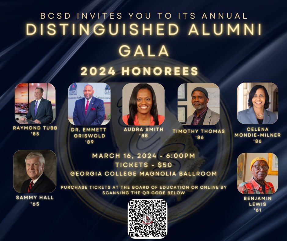 The Baldwin County School District is proud to announce its second annual Distinguished Alumni Gala for Saturday, March 16, 2024, at 6:00 P.M., at the Georgia College Magnolia Ballroom. The 2024 Distinguished Alumni will be recognized during the event.

ow.ly/yFWN50QFW9t