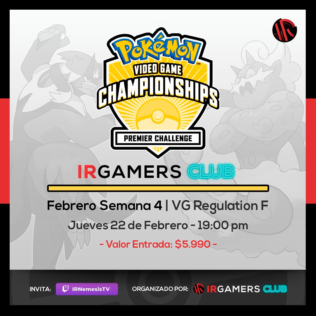 IRGamers's tweet photo. Esta semana tenemos una nueva versión de la Liga IRGamers Club de TCG este miércoles y un nuevo Premier Challenge de VGC este jueves 🏆.

Ambos torneos se realizarán en IRGamers Club Stripcenter Portugal a las 19:00 pm ⏰.

⚠️ Inscripciones en persona o en https://t.co/YqbucNeEGd https://t.co/hEQmK95JMW