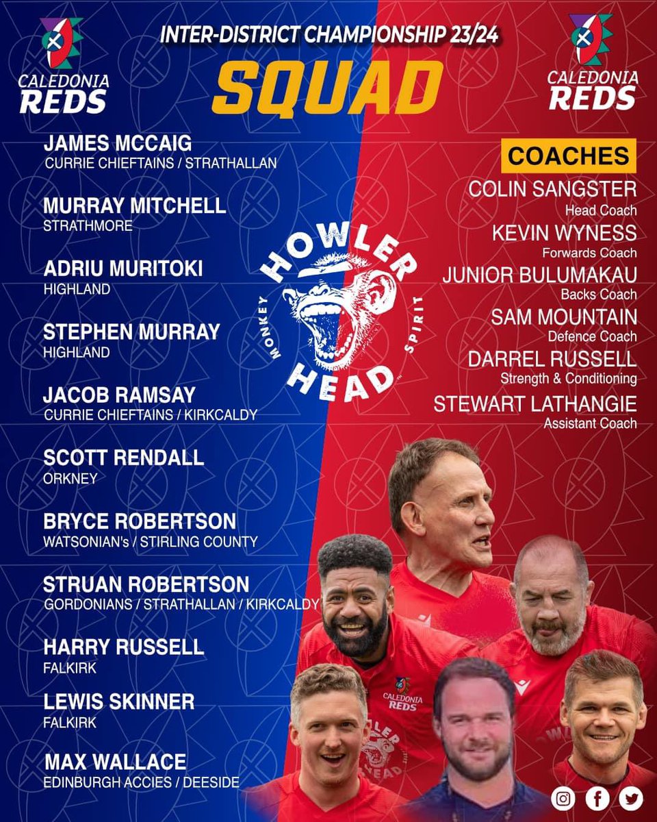 Very well done to Fraser Allan and Dom Martin on being selected for the Caledonia Reds squad for the 2024 Inter - District Championship. 👏🏻
Our Head Coach <a href="/slathangie9/">Stewart lathangie</a> is their assistant coach.