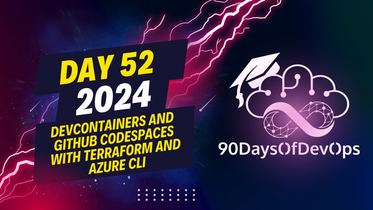 MichaelCade1's tweet photo. Day 52/90 #90DaysOfDevOps Creating a custom Dev Container for your GitHub Codespace to start with Terraform on Azure

https://t.co/0Ji2AaJeJU https://t.co/9MNJuokXE9