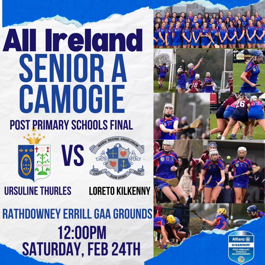 🔵🔴 This Saturday, the 24th Feb, get ready to witness an exhilarating clash as the Senior A camogie team takes on Loreto Kilkenny in the All-Ireland Championship. Rathdowney Errill GAA grounds is where the action kicks off with the throw-in at 12:00 sharp. 🔵🔴 @camogietipp