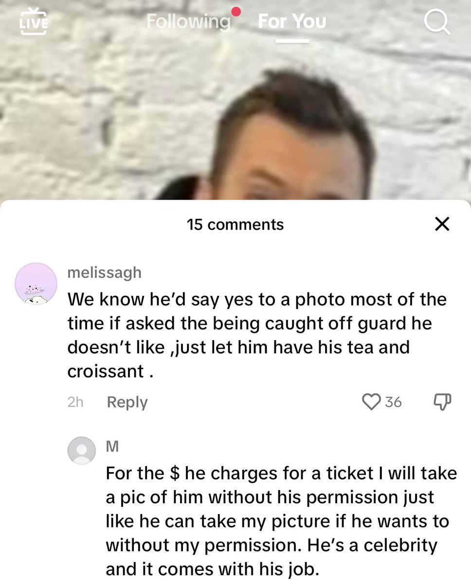 People with this kind of attitude piss me off. He’s a human first and celebrities don’t owe us anything especially not in their private time. Taking a picture without someones permission is creepy and disrespectful.
