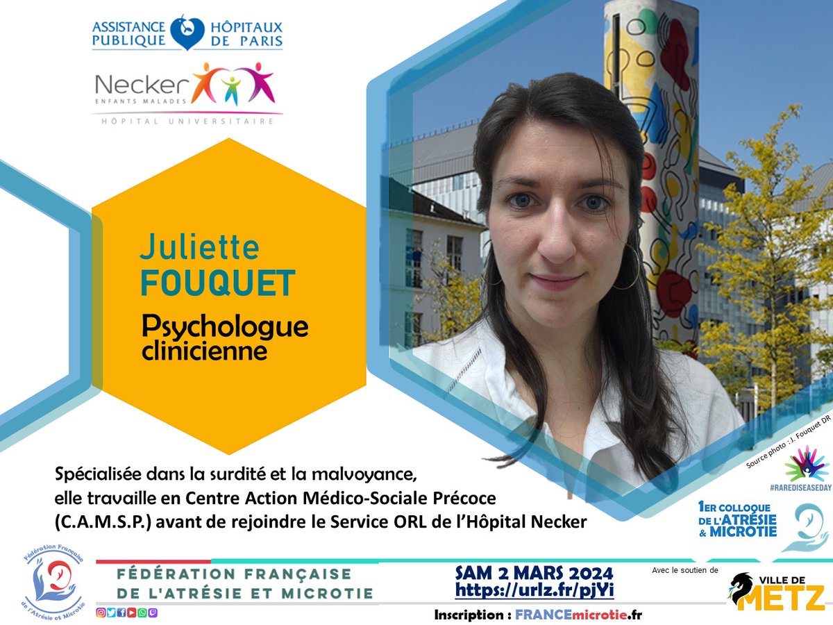 inscription au Colloque : urlz.fr/pjYi #Atrésie #Microtie 1er colloque à #Metz 57 Le Sam 2 mars 2024 de 8h30 - 18h #malformationOreille #ORL