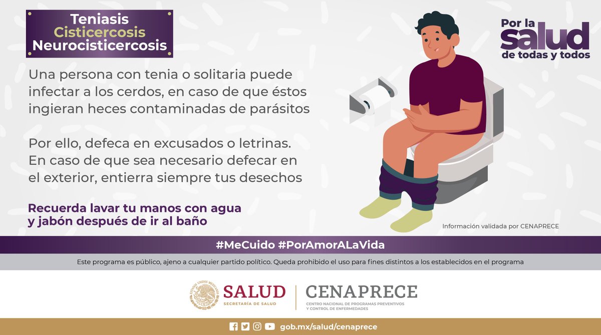 SSalud_mx's tweet photo. #Teniasis #Cisticercosis #Neurocisticercosis 🩺

Para evitar la propagación de #Teniasis , #Cisticercos y #Neurocisticercosis sigue las recomendaciones para cuidar tu salud y la de tu comunidad

Conoce más en ➡ https://t.co/90uYx0ng75

#MeCuido #PorAmorALaVida https://t.co/Ab2CXoD2GG