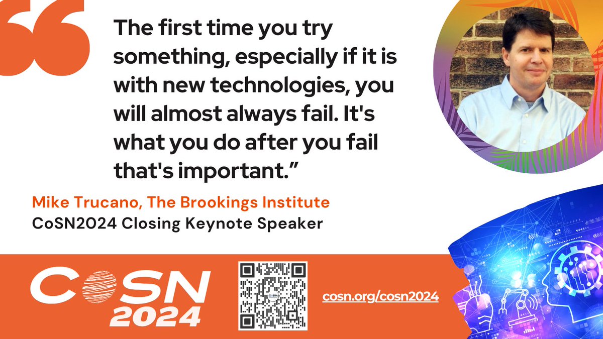 We're excited for a groundbreaking closing session at #CoSN2024! Join @hadip & @trucano as they delve into AI's transformative impact on education, moderated by @DoerDi. Don't miss out on this enlightening discussion! Register Now! - cosn.org/cosn2024/ @keithkrueger