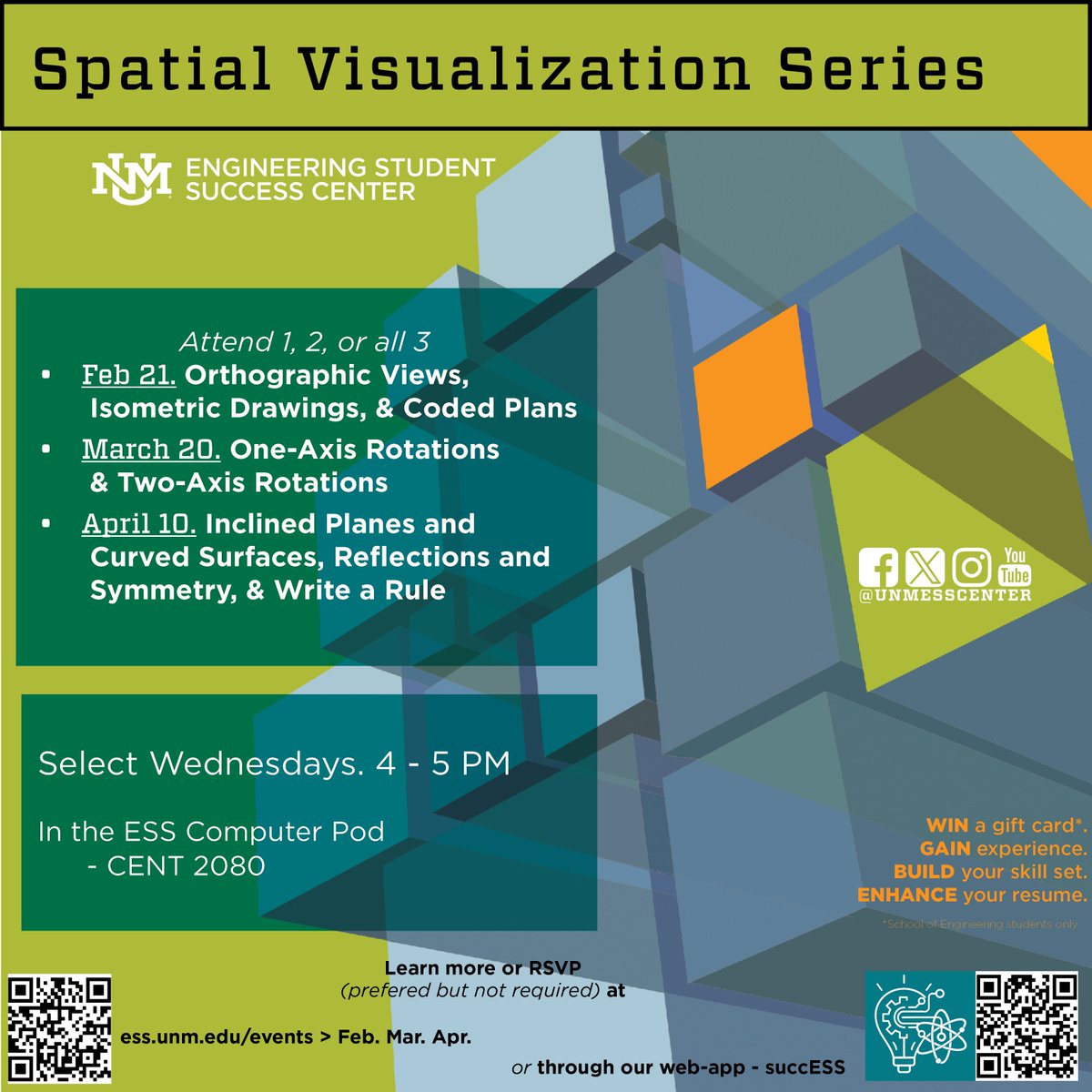 UNMESSCenter's tweet photo. We start our Spatial Visualization Series TOMORROW! 

If you would like to learn new skills and be able to look at something in 2D and visualize it in 3D, don't miss the chance to be part of this enriching experience. https://t.co/HEUeNPC4Sq