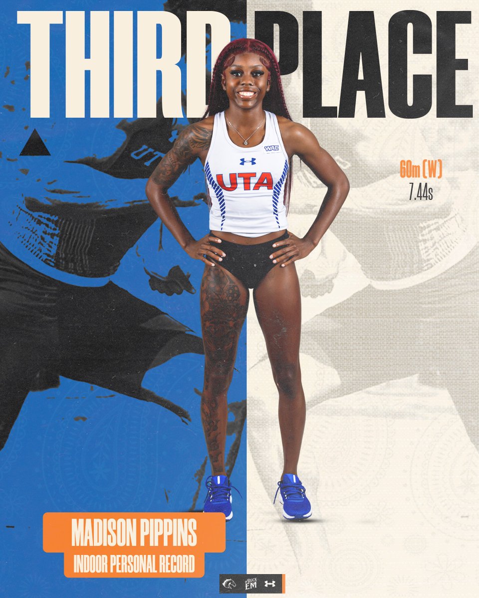 UTAMavsTFXC's tweet photo. DOUBLE TROUBLE👏

Mikeya Washington and Madison Pippins run indoor PR's in the 60m

Adeyemi Talabi finished .01s behind Pippins as well😎

UTA gains 19 points toward the team total...we trail the leaders by just 15 points👀

#BuckEm🐎 https://t.co/flllWpZ5a9