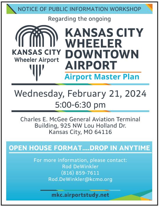 Kansas City Wheeler Downtown Airport Master Plan Study Public Information Workshop Slated for February 21, 5-6:30 p.m. #bizav #genav flymkc.com/newsroom/news-…