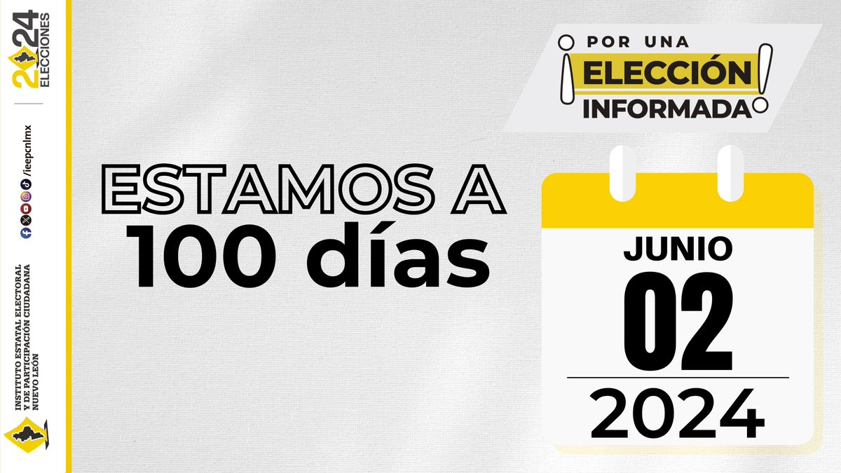 ieepcnlmx's tweet photo. ¡El reloj marca 100 días! 🗓️⏳ El tiempo avanza y las elecciones se acercan.
#100DíasParaDecidir #DemocraciaEnMarcha #TiempoDeElecciones #EleccionInformada #Elecciones2024Mx https://t.co/N1zAi114Qb