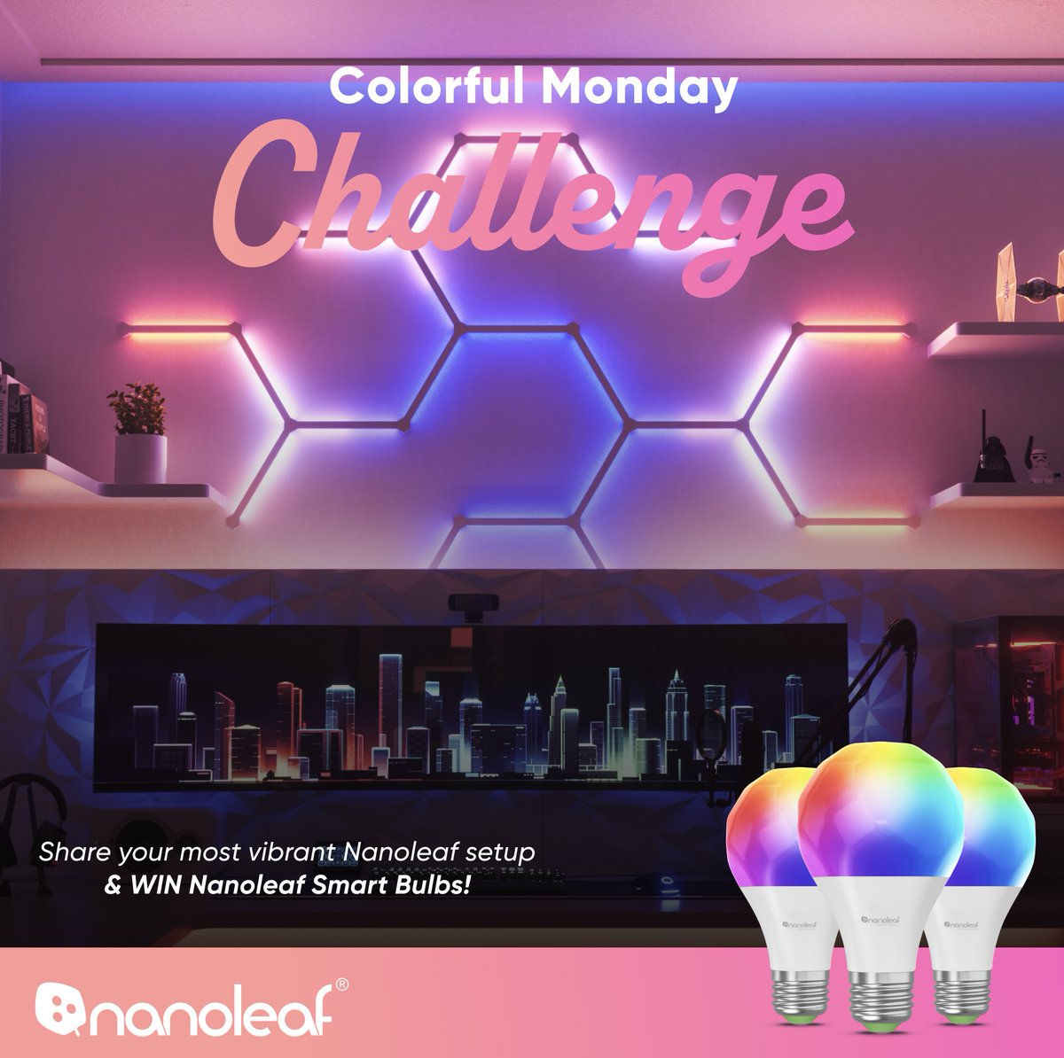 nanoleaf's tweet photo. #ColorfulMondayChallenge Infuse your week with happiness & beat the #WinterBlues by adding a pop of color using our Smart Lights! ✨

Make sure you don't miss the chance to WIN a FREE  Matter Smart Bulb, as this marks the final week of our #ColorfulMonday challenge‼️

🎁Prize:
-Matter A19 | E26 Smart Bulb

✅To Enter:
1. Follow @nanoleaf 
2. Take a picture of your Nanoleaf setup rocking a vibrant COLORFUL Scene
3. Tag us @nanoleaf & use the hashtag #NanoBlues

Can't wait to see your setups!

Due Feb 23 MIDNIGHT
