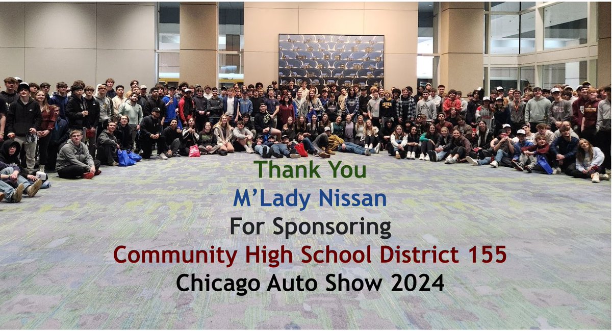 Theresa Miller (@cgtmiller) on Twitter photo Industry and Career students from Cary-Grove, Crystal Lake Central, Crystal Lake South and Prairie Ridge, attended the Chicago Auto Show. Thanks to M'Lady Nissan in Crystal Lake. <a href="/MLadyNissan/">M'Lady Nissan</a> <a href="/CHSD155/">CHSD155</a> <a href="/CaryGroveHS/">Cary-Grove H.S.</a> <a href="/CG_IandC/">CG INC & WELLNESS</a> <a href="/CLSouthHS/">CL South High School</a> <a href="/CLCentralHS/">CL Central H.S.</a> <a href="/PrairieRidgeHS/">Prairie Ridge H.S.</a> <a href="/ChiAutoShow/">Chicago Auto Show</a> Industry and Career students from Cary-Grove, Crystal Lake Central, Crystal Lake South and Prairie Ridge, attended the Chicago Auto Show. Thanks to M'Lady Nissan in Crystal Lake. <a href="/MLadyNissan/">M'Lady Nissan</a> <a href="/CHSD155/">CHSD155</a> <a href="/CaryGroveHS/">Cary-Grove H.S.</a> <a href="/CG_IandC/">CG INC & WELLNESS</a> <a href="/CLSouthHS/">CL South High School</a> <a href="/CLCentralHS/">CL Central H.S.</a> <a href="/PrairieRidgeHS/">Prairie Ridge H.S.</a> <a href="/ChiAutoShow/">Chicago Auto Show</a>