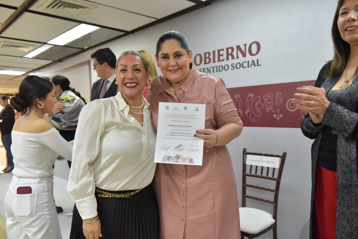 CEDHSinaloa's tweet photo. Concluyó el Diplomado #ViolenciaPolíticaVsLasMujeres en razón de género, organizado por el @IBDSenado, @SEMUJERES_ y el Instituto por los DDHH y la Igualdad  Sustantiva S.C., en el que participó la Sria. Ejec. de la #CEDHSinaloa, Juliana Araujo Coronel. https://t.co/wfyKM14VjS