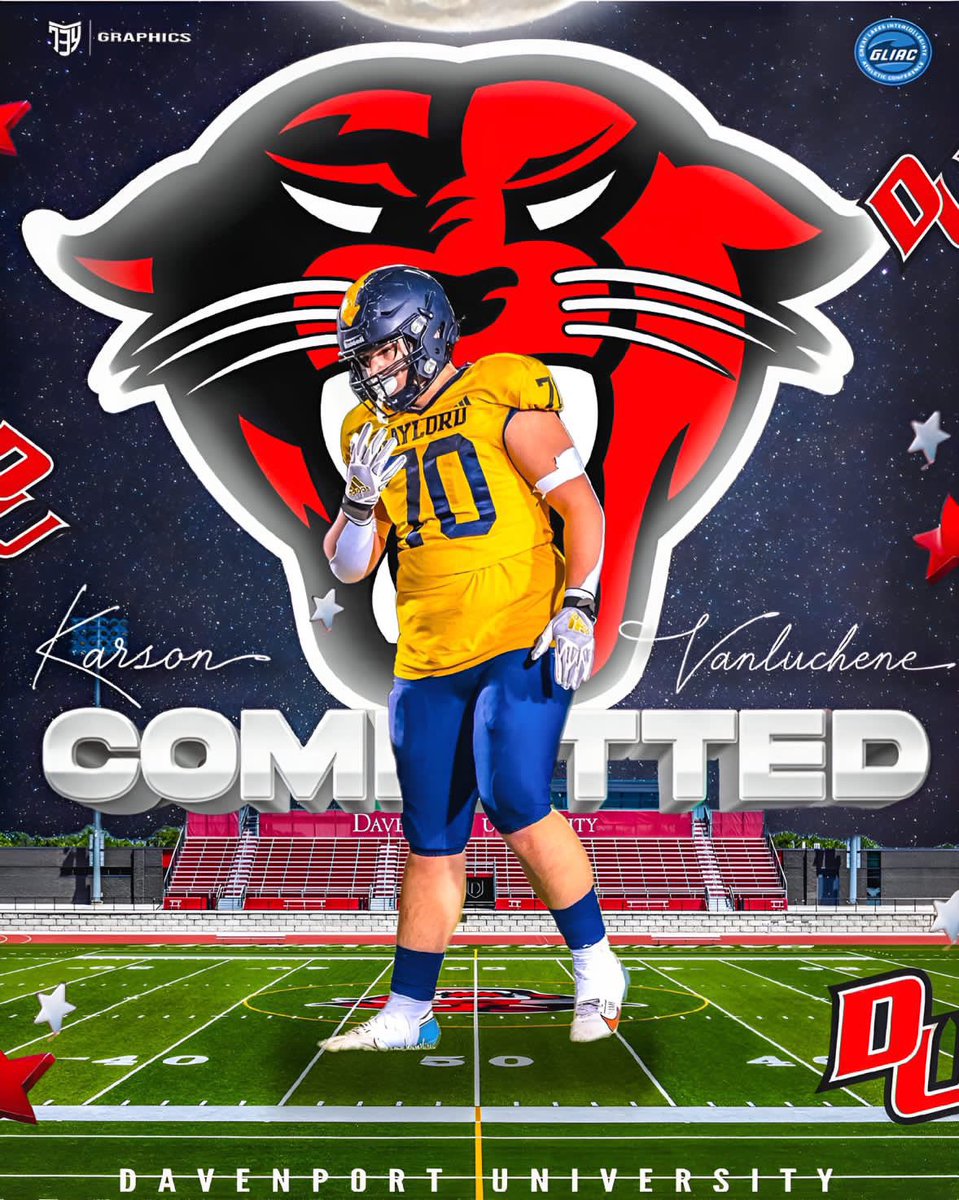 #AGTG extremely excited to announce that I will be continuing my academic and athletic career at Davenport university!! Go panthers
<a href="/DevinRussell73/">Devin Russell</a> <a href="/TheCoachIsmail/">Ameer Ismail</a> <a href="/SparkyMcEwen1/">Sparky McEwen</a> <a href="/TheD_Zone/">The D Zone</a> <a href="/SzymoniakDj/">DJ szymoniak</a> <a href="/footballgaylord/">Gaylord Blue Devil Football</a>