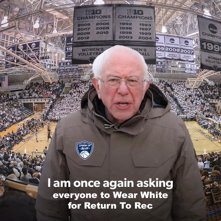 LegionofBluePSU's tweet photo. Wear White? Wear White. 

@pennstatembb returns to rec TOMORROW &amp; @pennstatewbb on THURSDAY📢📢

Gates open at 5pm for both games🤝🏼 

#WeAre #LegionofBlue #ReturnToRec https://t.co/tv5LiRDLDr