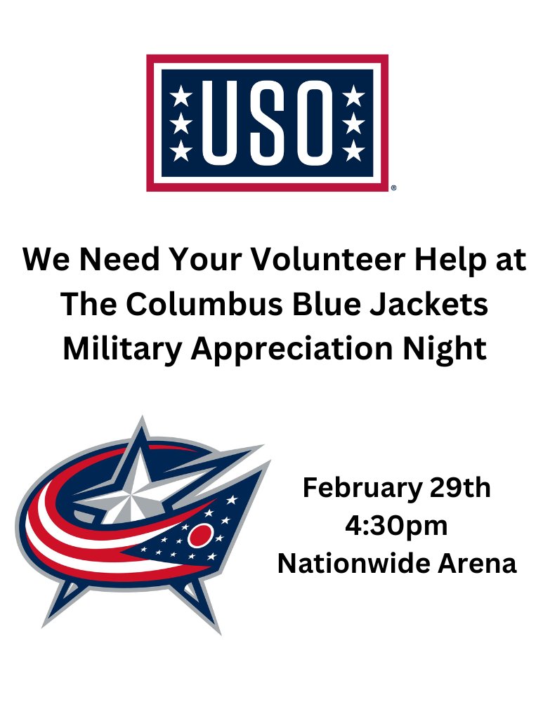 Volunteer at our biggest fundraiser, the Columbus Blue Jackets Salute to Service Military Appreciation Night on Feb 29th! Help sell 50/50 raffle tickets to support our organization. Register now: brnw.ch/21wH9Wq