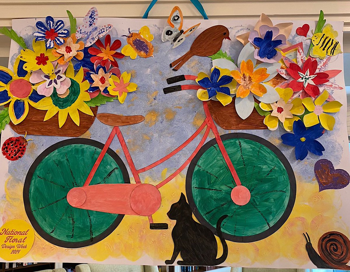 CoventryMojo's tweet photo. @Averyhealthcare #BirchmereHouse #CareHome residents &amp; staff had a wonderful @creativemojo art workshop today in #Knowle, painting their beautiful floral bicycle for this year's #NationalFloralDesignDay Great work🥰 #carehomefun #CareHomeActivities #artsforall https://t.co/biYVH9ZWnh