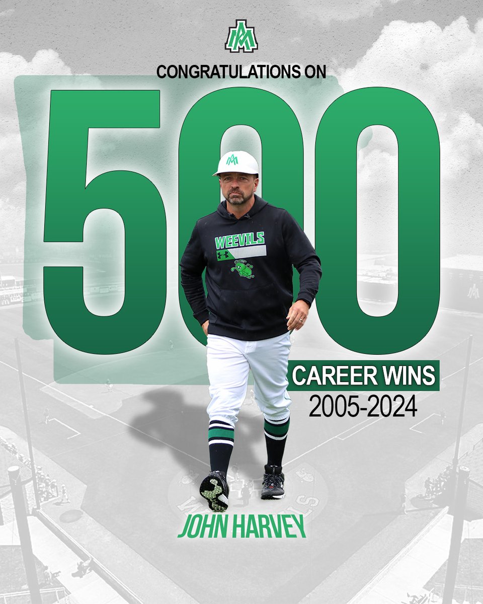 Congratulations to Head Coach John Harvey on reaching 500 career wins!

Coach Harvey is the winningest coach in program history, currently sitting at 346.

#WeevilNation