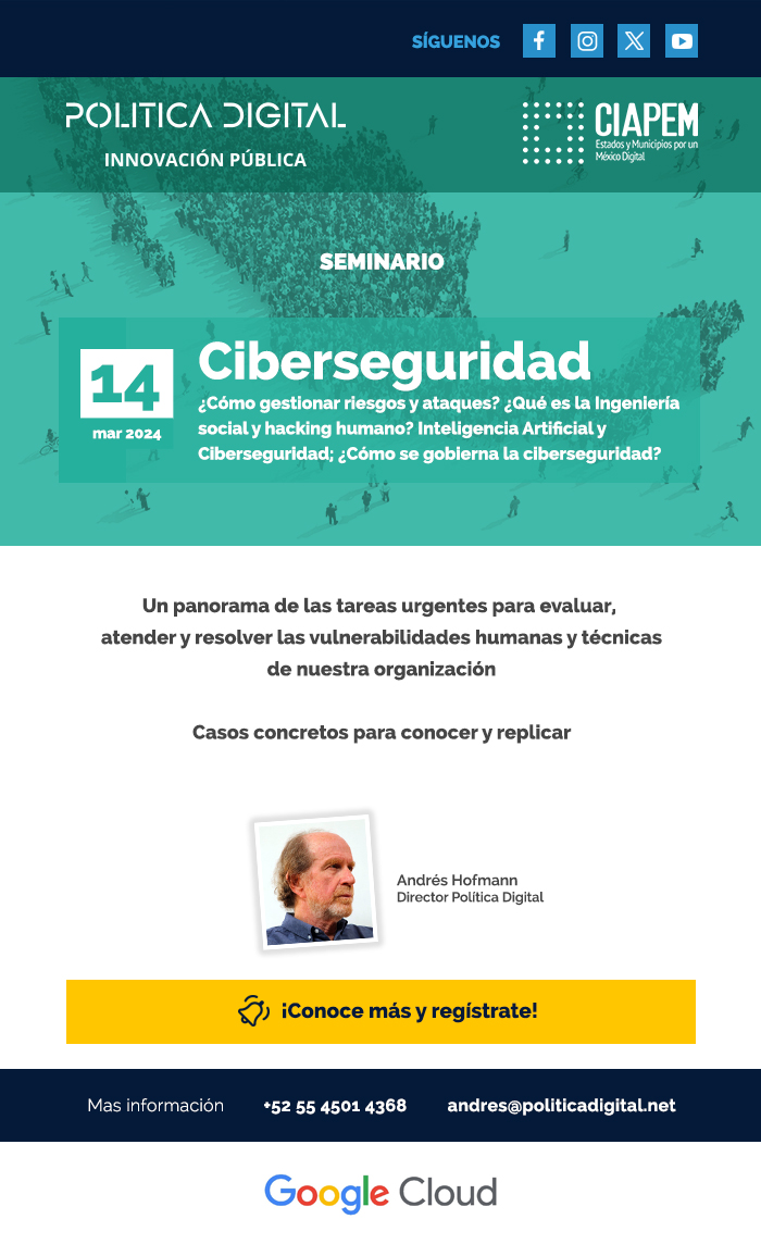 p_digital_'s tweet photo. Regístrate ahora al nuevo Seminario CIBERSEGURIDAD - Inteligencia Artificial y seguridad; Ingeniería social y hackeo humano; ¿Estamos preparados? una encuesta en tiempo real; y 5 casos con ideas para replicar. 
¡Te esperamos! 👉 https://t.co/xWmTZiGqhe
#ciberseguridad https://t.co/215NYC1UuI