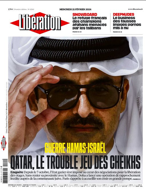 ليبراسيون الفرنسية:
لقاء الأمير تميم بن حمد بكبار ممثلي الجالية اليهودية في العالم يوم 31 أكتوبر 2023، في #قطر.. صمت مطبق للجزيرة

**رسخت إمارة الغاز، التي تعرضت لانتقادات طويلة بسبب علاقاتها بحركة حماس المعادية لإسرائيل، نفسها منذ مجازر السابع من أكتوبر في قلب اللعبة الدبلوماسية