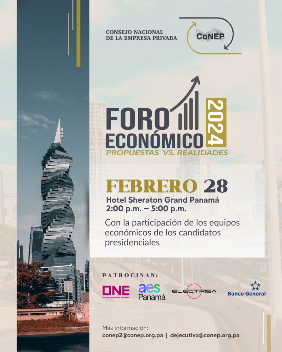 Este miércoles 28 febrero estaré representando a @OtrocaminoPma como Coordinador del Comité de Economía en el Foro que organiza @CONEPPanama Me acompañará mi colega @faramburup también Vocero Económico de MOCA. #propuestas 🔹🔸Te vamos a rescatar Panamá🔸🔹