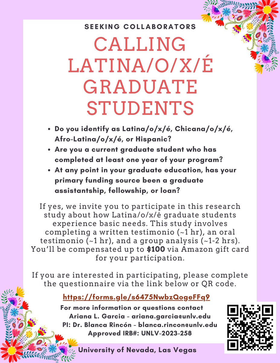 ArianaLGarcia_'s tweet photo. ✨Seeking Collaborators ✨
For a study on how Latina/o/x/é graduate students experience basic needs. 

First round will take place at the @AAHHEorg conference &amp; will continue virtually. 

Please fill out the form or send to anyone who may be interested! https://t.co/LTWDfvXMuN https://t.co/QupYbNehe0