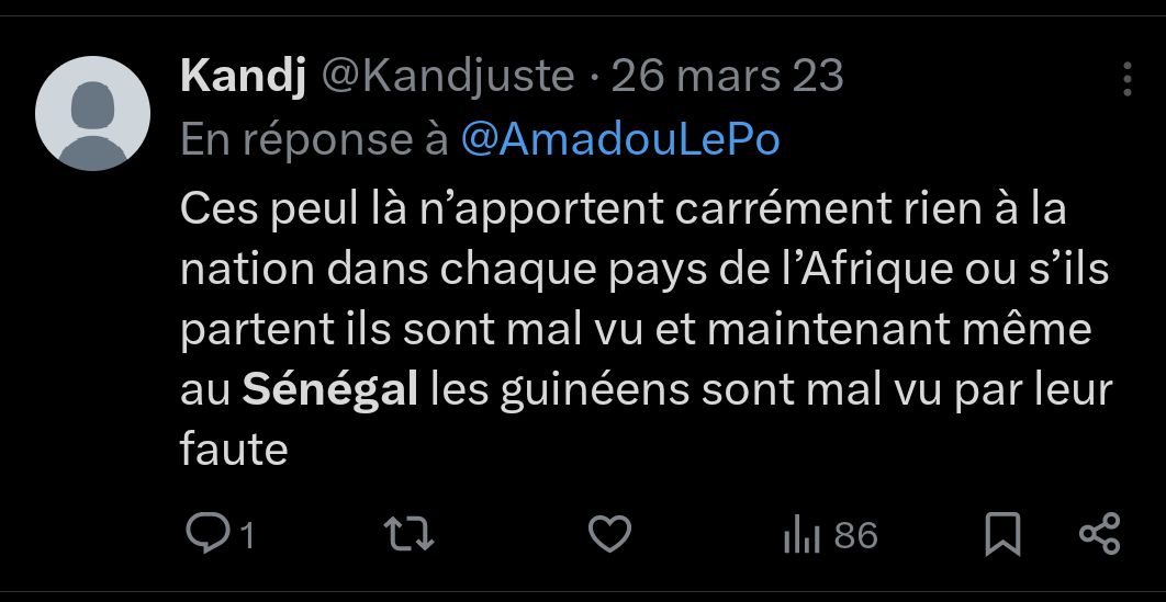 DeugrekTv's tweet photo. @Kandjuste @Fatimina70 Il est typique des xénophobes de voir des xénophobes partout, mais tout le monde n'est pas comme vous, cher frère. Ce qui me choque profondément, c'est votre souhait d'une attaque terroriste au Sénégal. Quelle méchanceté... Un être humain, surtout un musulman, ne devrait jamais https://t.co/qo2nx7T7Fp