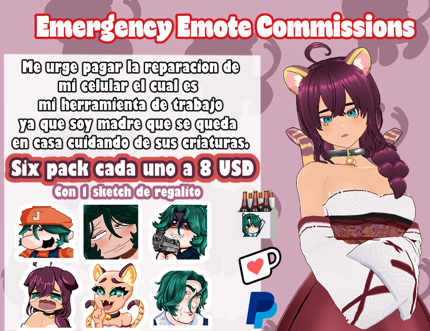 MKikunomiVtuber's tweet photo. Michitos me da pena pero hoy vengo a abrir #comisionesdeemergencia
Six pack de emotes a 8 usd cada uno con un sketch de regalo.
Se aprecian los 🔄👍 y muchas gracias por su ayuda.
https://t.co/Fi6dZbMjor
#twitchemotes #discordemotes #ComisionesAbiertas https://t.co/wtZEGDAMfe