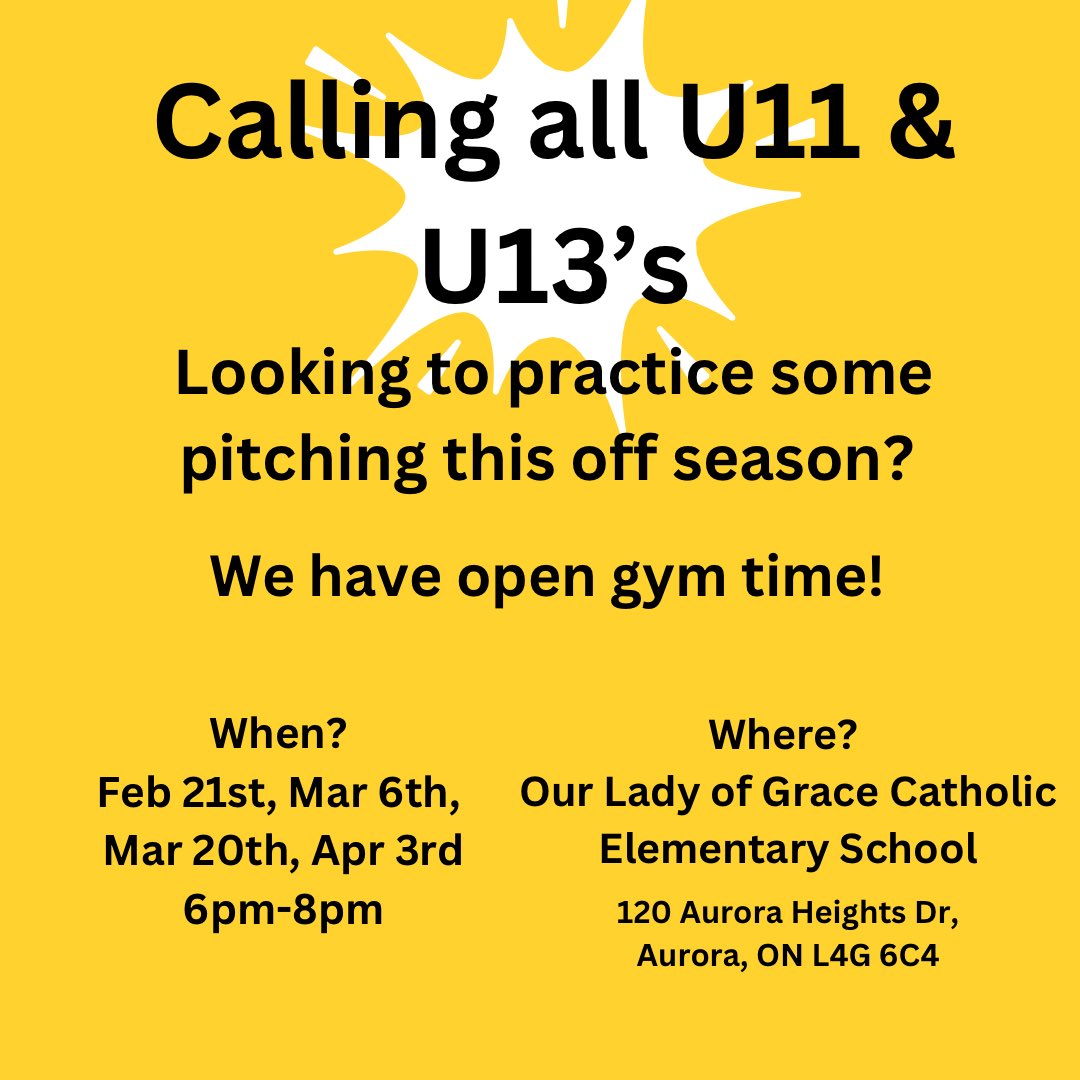 newmkt_softball's tweet image. Join us for our drop-in pitching sessions for U11’s and U13’s!
Learn from our senior U15 pitchers, get extra reps, and get ready for the season! You must be a registered Stinger and are encouraged to bring a catcher. Let’s elevate your game together! 🥎🐝#PitchingPractice